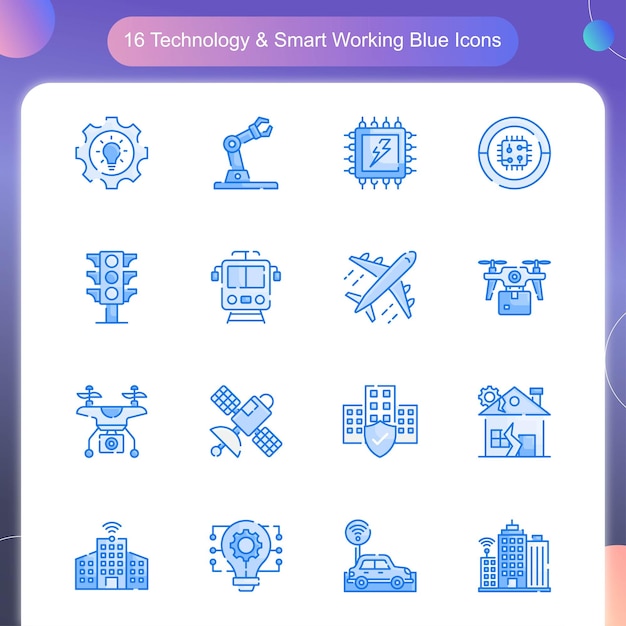 Technologie Smart Working Vector blauwe kleur Icon Set 04