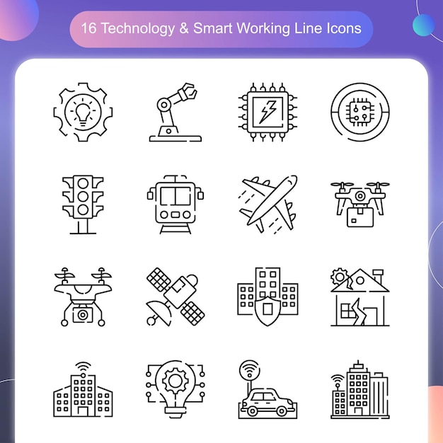 Technologie Smart Working Vector Overzicht Icon Set 01