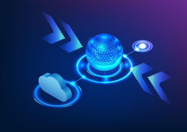 Technologie van kunstmatige intelligentie ontvangt en zendt gegevens die verbonden zijn met een cloudsysteem Transmissio