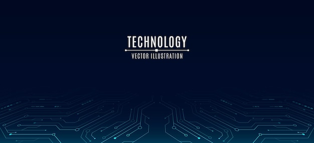 Technologie-vector achtergrond met abstracte gloeiende circuitslijnen en elektronische elementen