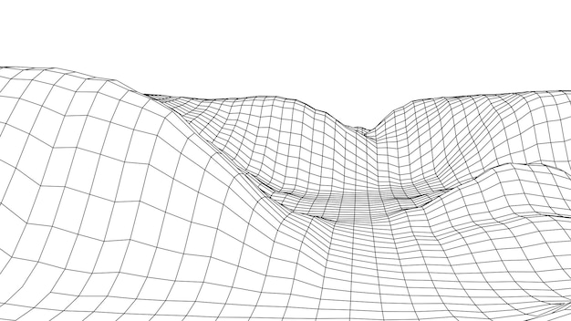 Technologie wireframe landschap Futuristische veelhoekige terrein achtergrond Digitale vector illustratie Retro ontwerp