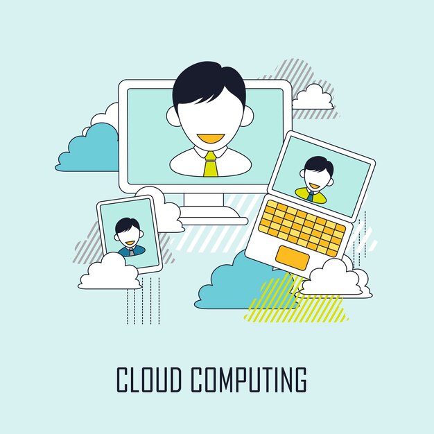 Technologieconcept: cloud computing in lijnstijl