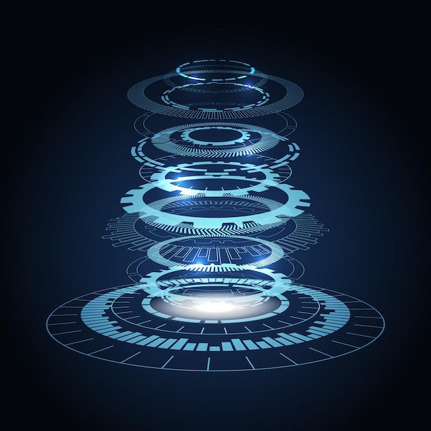 Technologische cirkel bevindt zich in afzonderlijke lagen, 3D. Kunstmatige intelligentie. Geautomatiseerde systemen. 10 eps