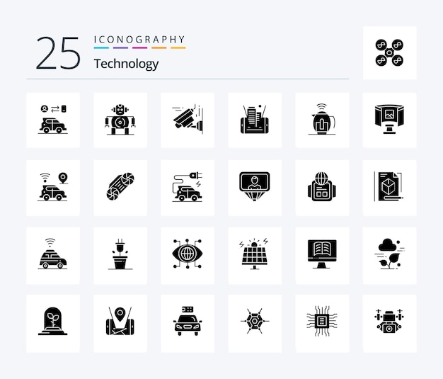 Technology 25 Solid Glyph icon pack including technology pot image tea technology