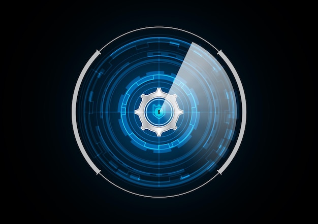 Tecnologia astratta futuro cervello umano scudo ingranaggio radar sicurezza cerchio sfondo illustrazione vettoriale