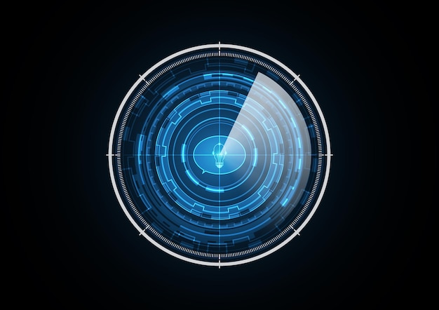 기술 추상 미래 인간의 머리 전구 거품 이야기 레이더 보안 원 배경 벡터 일러스트 레이 션