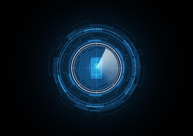 Vettore tecnologia astratta futuro scudo buco della serratura telefono cellulare radar sicurezza cerchio sfondo illustrazione vettoriale