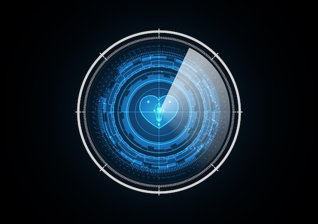 Tecnologia astratta futura serratura lampadina testa amore cuore radar sicurezza cerchio sfondo illustrazione vettoriale