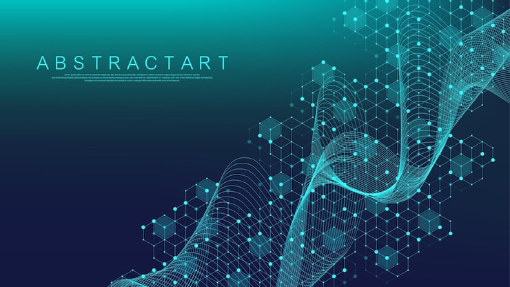 Vector technology abstract lines and dots connect background with hexagons. hexagon grid. hexagons connection digital data and big data concept. hex digital data visualization. vector illustration.