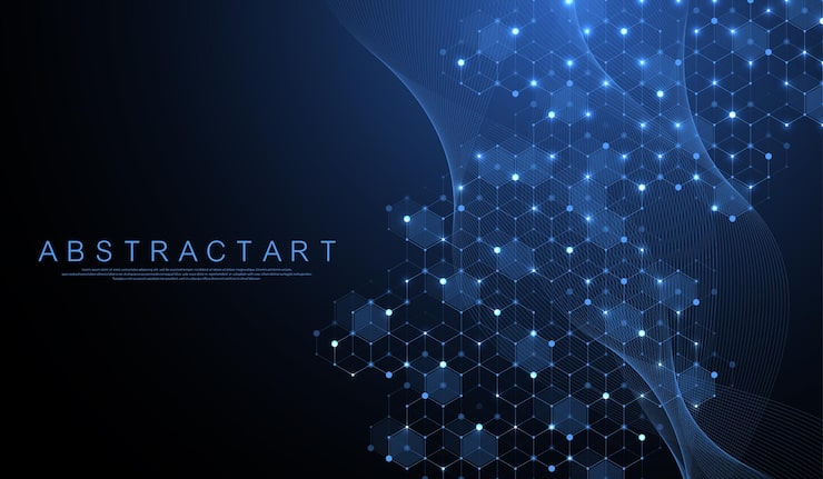 Vector technology abstract lines and dots connect background with hexagons. hexagon grid. hexagons connection digital data and big data concept. hex digital data visualization. vector illustration.