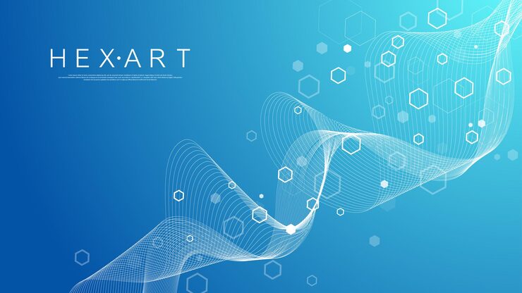 Vector 기술 추상 라인과 점은 육각형으로 배경을 연결합니다. 육각 격자입니다. 육각형 연결 디지털 데이터와 빅 데이터 개념. 16진수 디지털 데이터 시각화. 벡터 일러스트 레이 션.