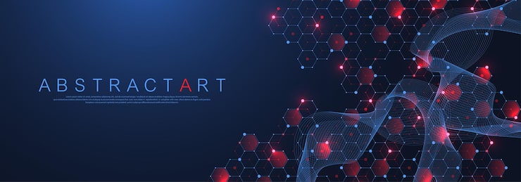 Vector technology abstract lines and dots connect background with hexagons. hexagon grid. hexagons connection digital data and big data concept. hex digital data visualization. vector illustration.