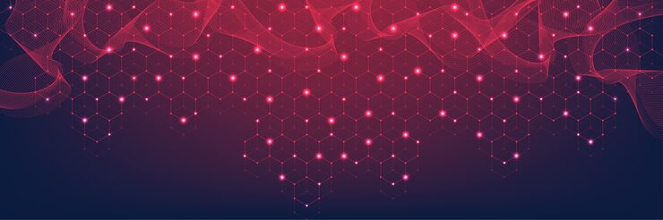 テクノロジーの抽象的な線と点は、背景と六角形を接続します。六角形のグリッド。六角形の接続デジタルデータとビッグデータの概念。六角形のデジタルデータの視覚化。