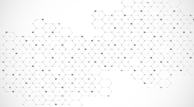 Технологические абстрактные линии и точки соединяют фон с шестиугольниками Шестиугольники соединяют цифровые данные и концепцию больших данных Шестнадцатеричная визуализация цифровых данных Векторная иллюстрация