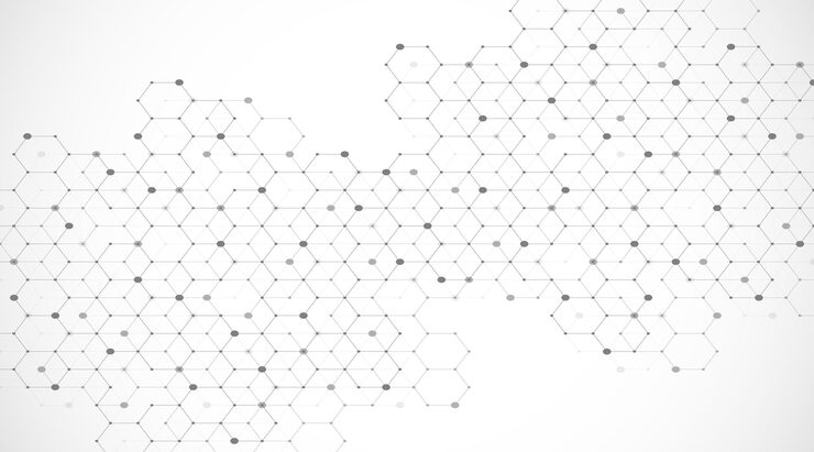 Vector 기술 추상 라인과 점은 육각형으로 배경을 연결합니다. 육각형 연결 디지털 데이터 및 빅 데이터 개념 16진수 디지털 데이터 시각화 벡터 일러스트 레이 션