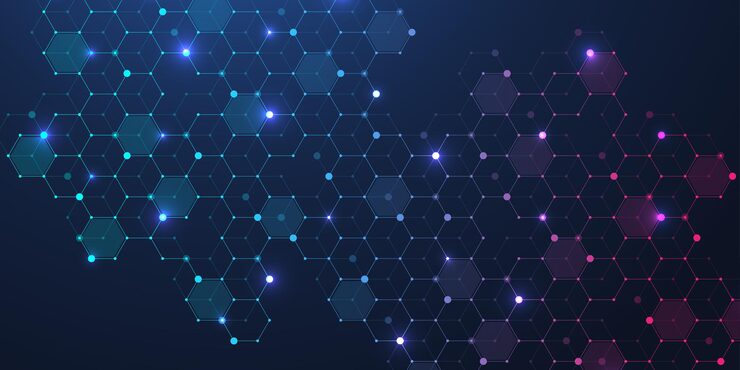 Vector technology abstract lines and dots connect background with hexagons hexagons connection digital data and big data concept hex digital data visualization vector illustration