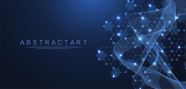 technology abstract lines and dots connect background with hexagons