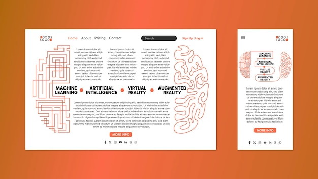 Vector technology ai vr ar landing page vector mobile and desktop creative artificial brain machine fresh