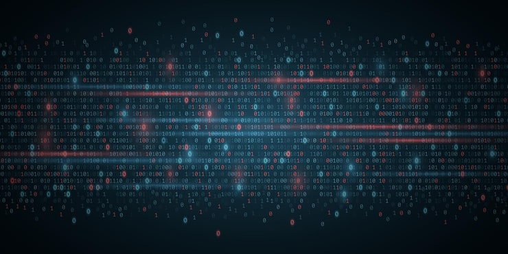 Vector 이진 코드의 기술 배경입니다. 소프트웨어 코드. 프로그램 코드의 임의의 0 및 1 숫자. 디지털 데이터 기술 개념입니다. 벡터 일러스트 레이 션. eps 10