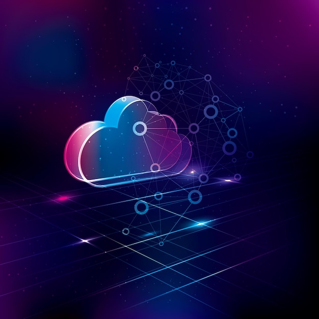 Технологический фон, дизайн концепции облачных вычислений, сетевой сервер.