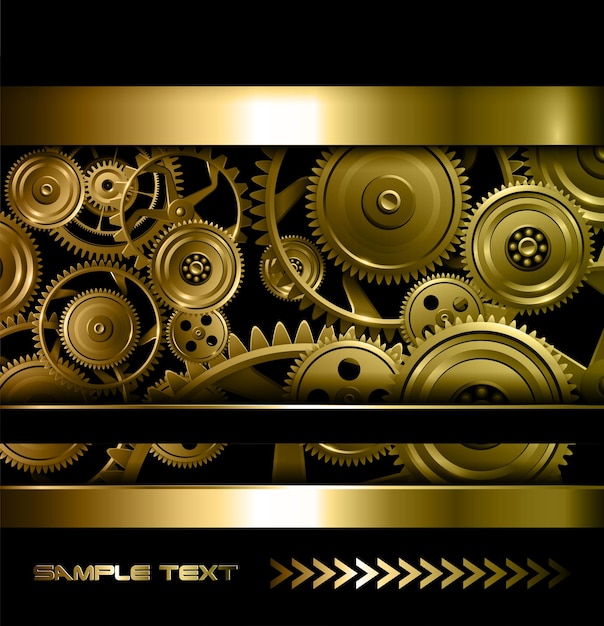 Vector technology background gold metallic gears and golden cogwheels