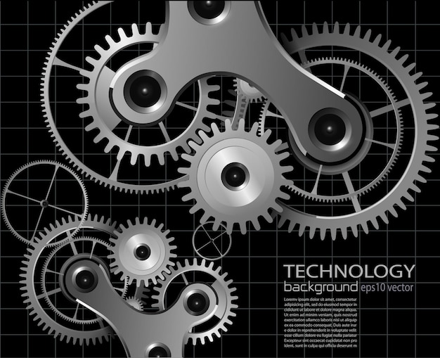 Вектор Технологический фон с металлическими шестернями и зубчатыми колесами