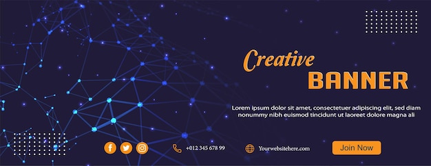 Technology banner background network illustration design connected with white sparkling dots