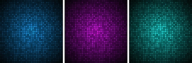 Technology banners set Gradient glow circular dots backgrounds Glowing circle pixel pattern