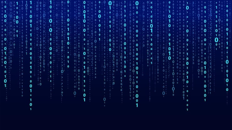 Vector technology binary code random falling blue digits on screen hacked software matrix sciense background big data analytics