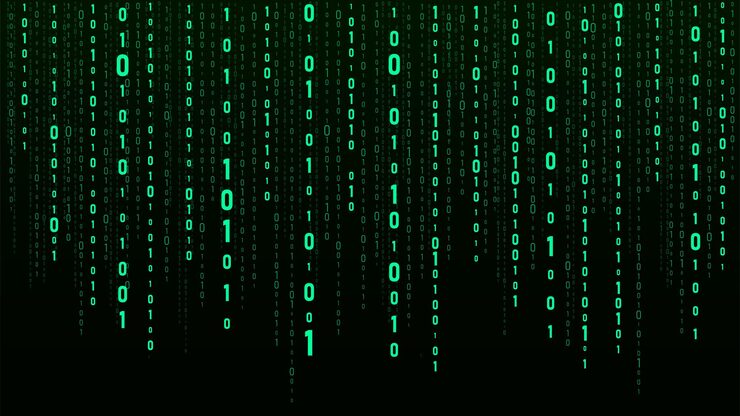 Vector technology binary code random falling green digits on screen hacked software matrix sciense background big data analytics