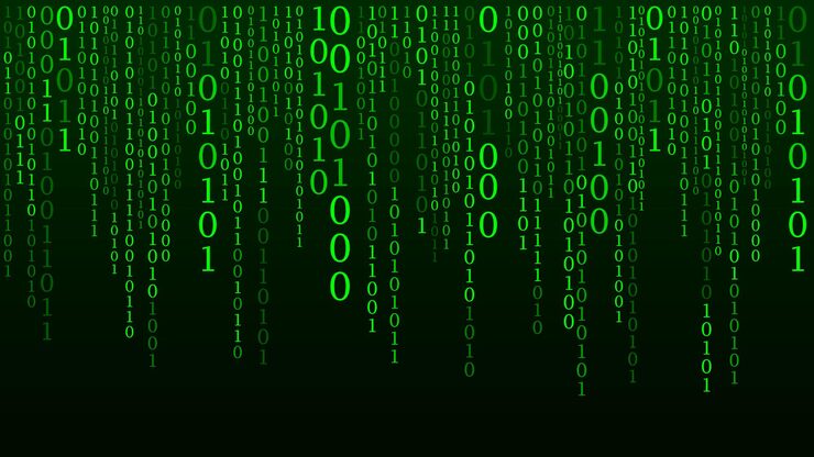 Vector technology binary code random falling green digits on screen hacked software matrix sciense background big data analytics