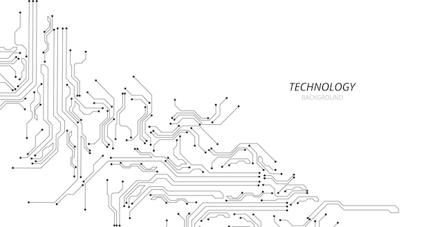 Vettore tecnologia circuito nero su sfondo bianco