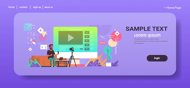 Технология блоггер запись онлайн видео человек тестирование нового смартфона блоггинг концепция Vlogger объясняя цифровой гаджет функционал полная длина горизонтальное копирование пространство
