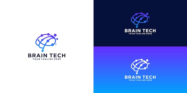 Technology brain design logo with interconnected lines