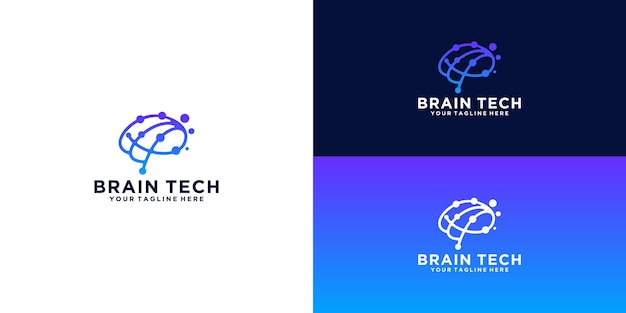 상호 연결된 라인이 있는 기술 두뇌 디자인 로고