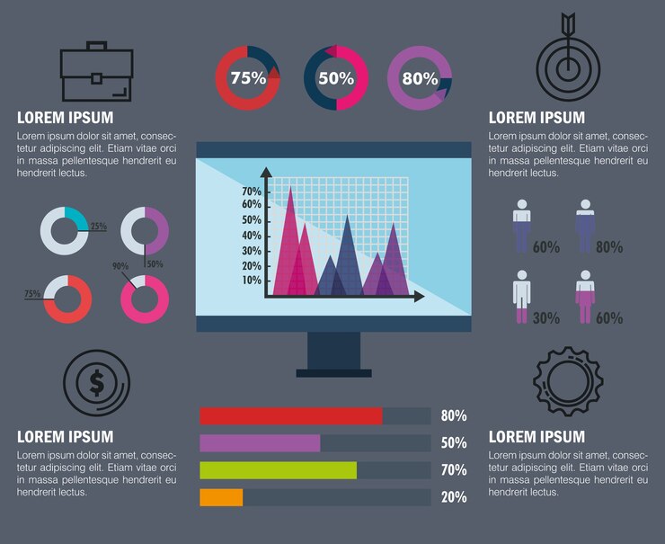 Vector technology and business infographic template icons