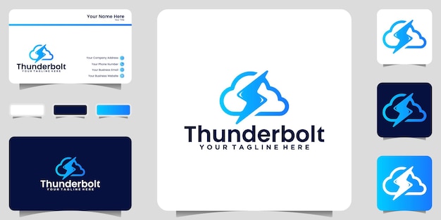 Технология облачного логотипа вдохновения и значок молнии и дизайн визитной карточки