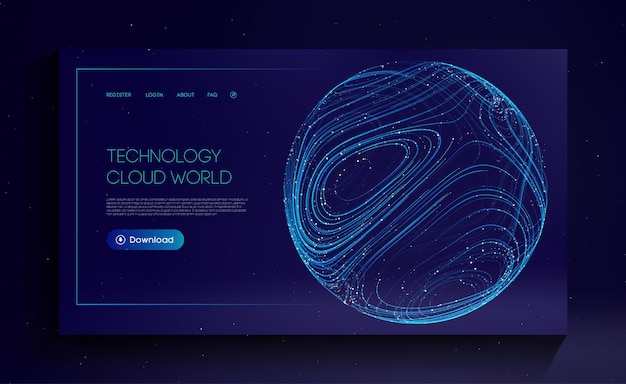 Vector technology cloud world globe network fintech concept blockchain transfer satellite future