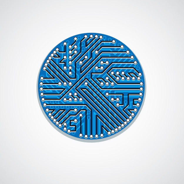 Technology communication cybernetic element. Vector abstract illustration of circuit board in the shape of circle.