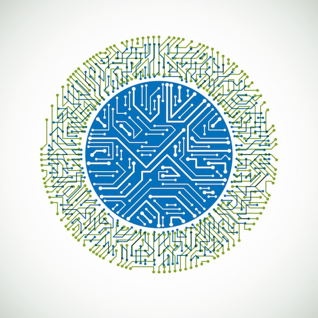 Vector technology communication cybernetic element. vector abstract illustration of circuit board in the shape of circle.