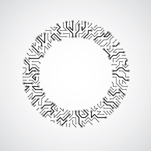 Technology communication cybernetic element. Vector abstract illustration of circuit board in the shape of circle.