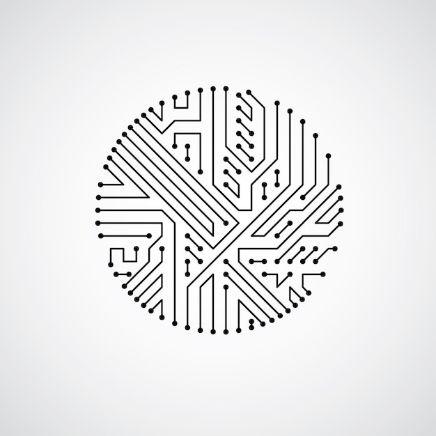 Technology communication cybernetic element. Vector abstract illustration of circuit board in the shape of circle.