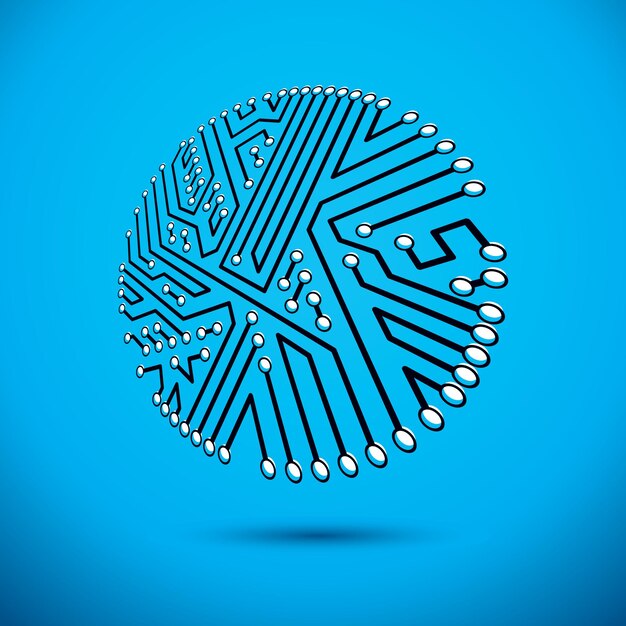 Technology communication round cybernetic element. Vector abstract illustration of circuit board.