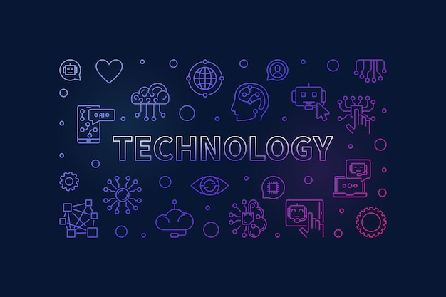 Technology concept line colored banner AI and ML Tech vector horizontal illustration