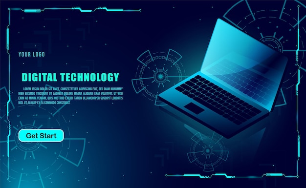 Vector technology concept for web banner template or brochure blue colour