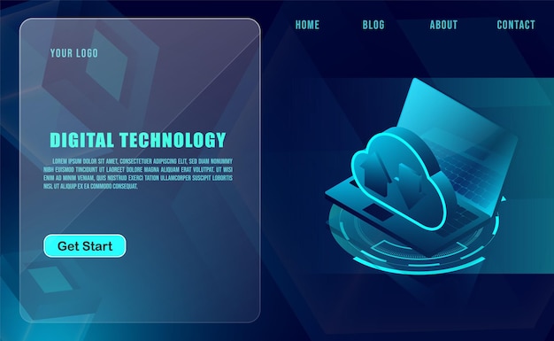 Technology concept for web banner template or brochure blue colour