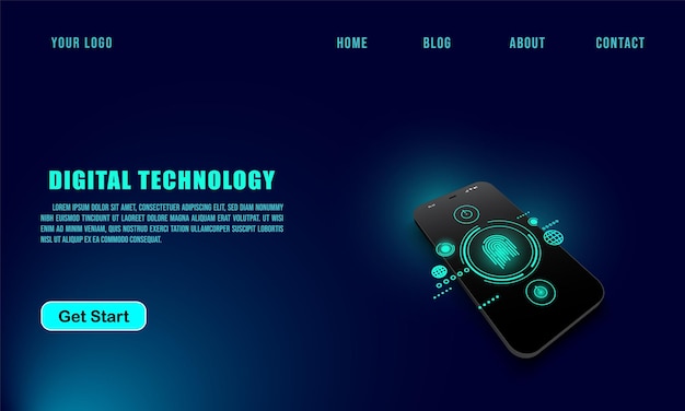 Technology concept for web banner template or brochure Blue colour