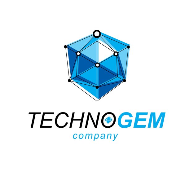 Technology corporate symbol. Isometric abstract vector low poly shape, digital science theme illustration.