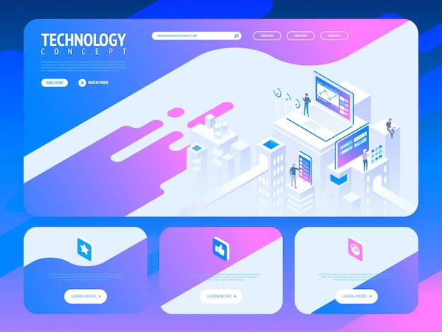 Technology creative website template design. vector isometric illustration