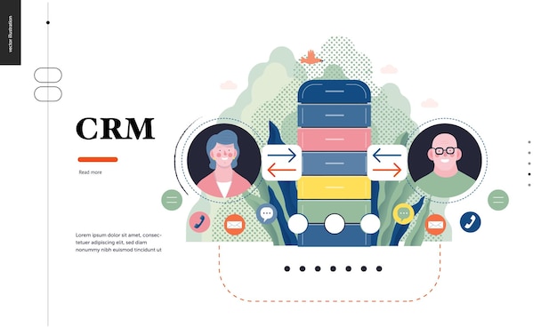 기술 crm 고객 관계 관리 현대 평평한  ⁇ 터 개념 디지털 일러스트레이션